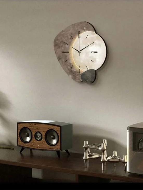 Veloura Modern Moon Wall Clock - Taupe and White Aesthetic Home Decor - Picture 4 of 9